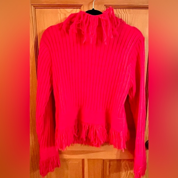 SHEIN Fast Fashion Women's Pink Fringed Button Cardigan Barbiecore Boho Grunge - Picture 8 of 9